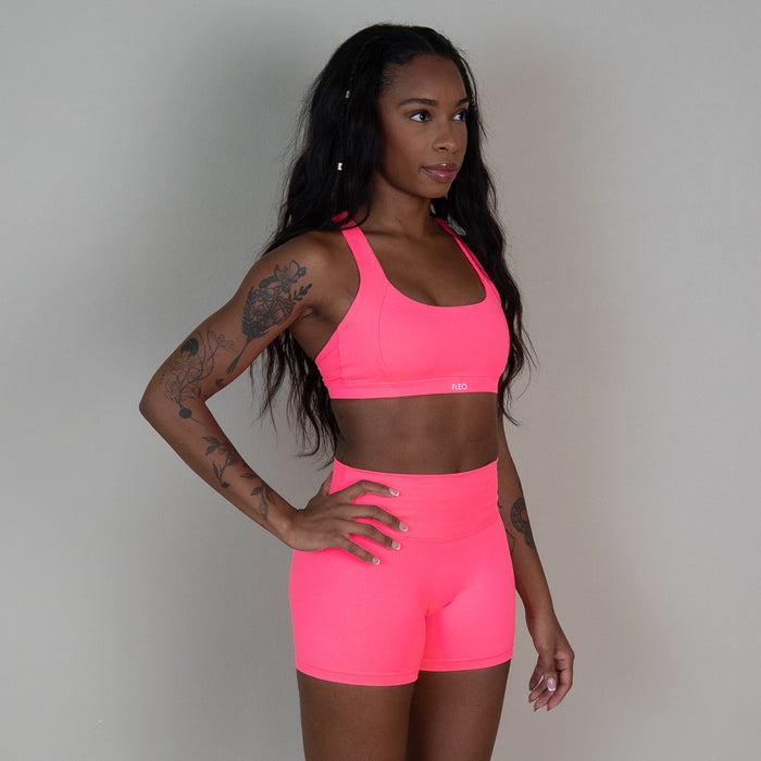 Heather Neon Strawberry Emily Sports Bra - Medium Support by FLEO - 3