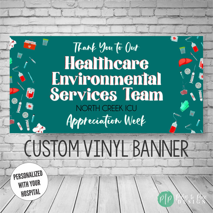 Environmental Services Technician (EVS Technician) Appreciation Week Banner with medical waste and personalized hospital name