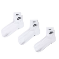 Three pairs of white Nike crew socks arranged diagonally on a clean white background, each showing the black Nike logo and wordmark on the cuff.