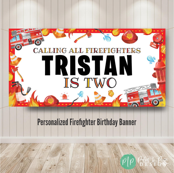 fire truck banner for birthday customized with name and age