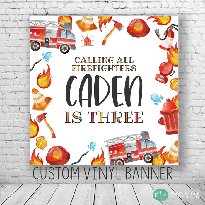 Firefighter Firetruck Birthday Banner