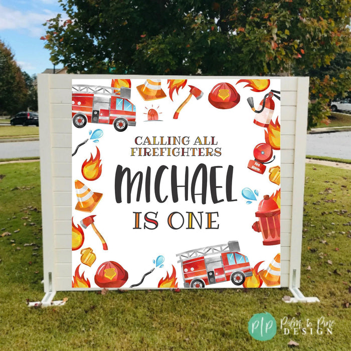 Firefighter Firetruck Birthday Banner