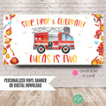 firefighter birthday banner for kids with red or pink fire truck