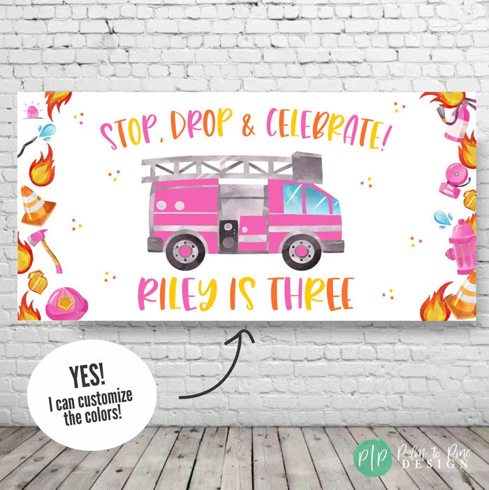 Fire Truck Party Decorations for girls with pink firefighter truck