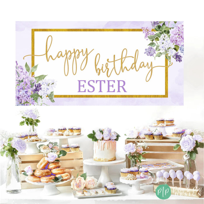 Purple Floral birthday dessert table