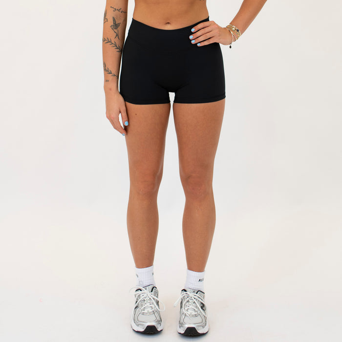 Black No Front Seam High Rise Spandex Shorts