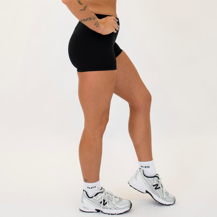 Black No Front Seam High Rise Spandex Shorts