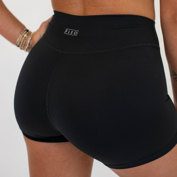 Black No Front Seam High Rise Spandex Shorts