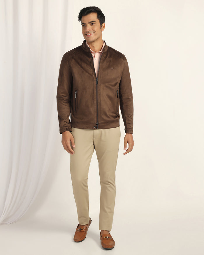 Formal Tan Solid Zipper Jacket - Gosling