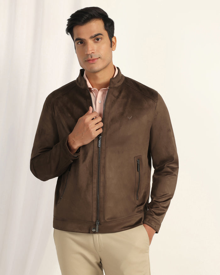 Formal Tan Solid Zipper Jacket - Gosling