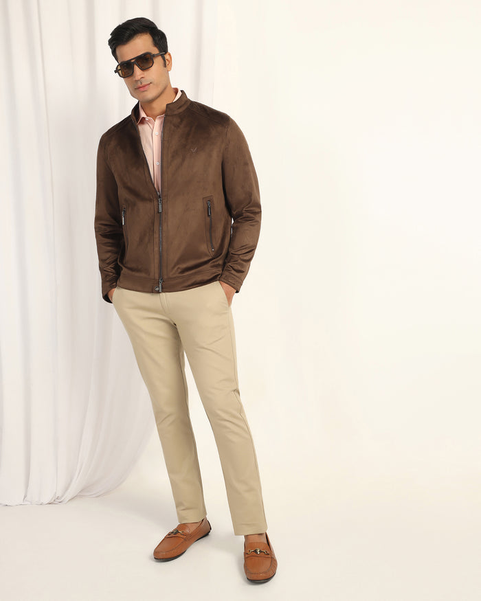 Formal Tan Solid Zipper Jacket - Gosling