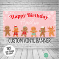 Gingerbread holiday birthday banner for girls, personalized with name and age