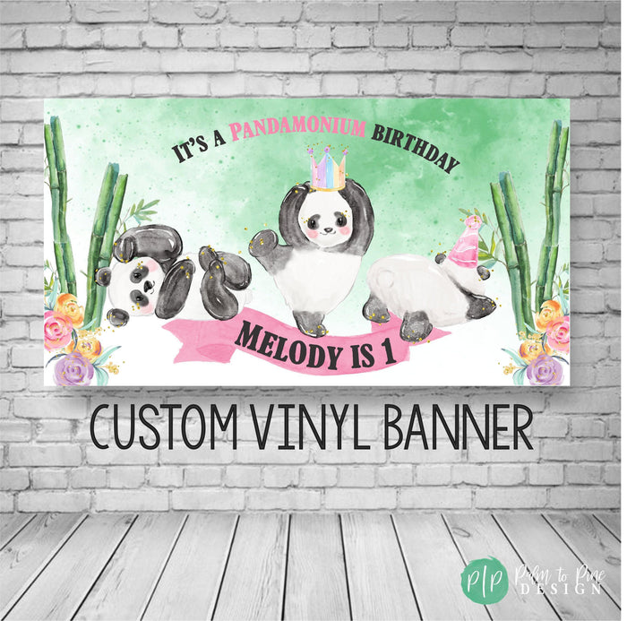 Panda birthday banner with bamboo design