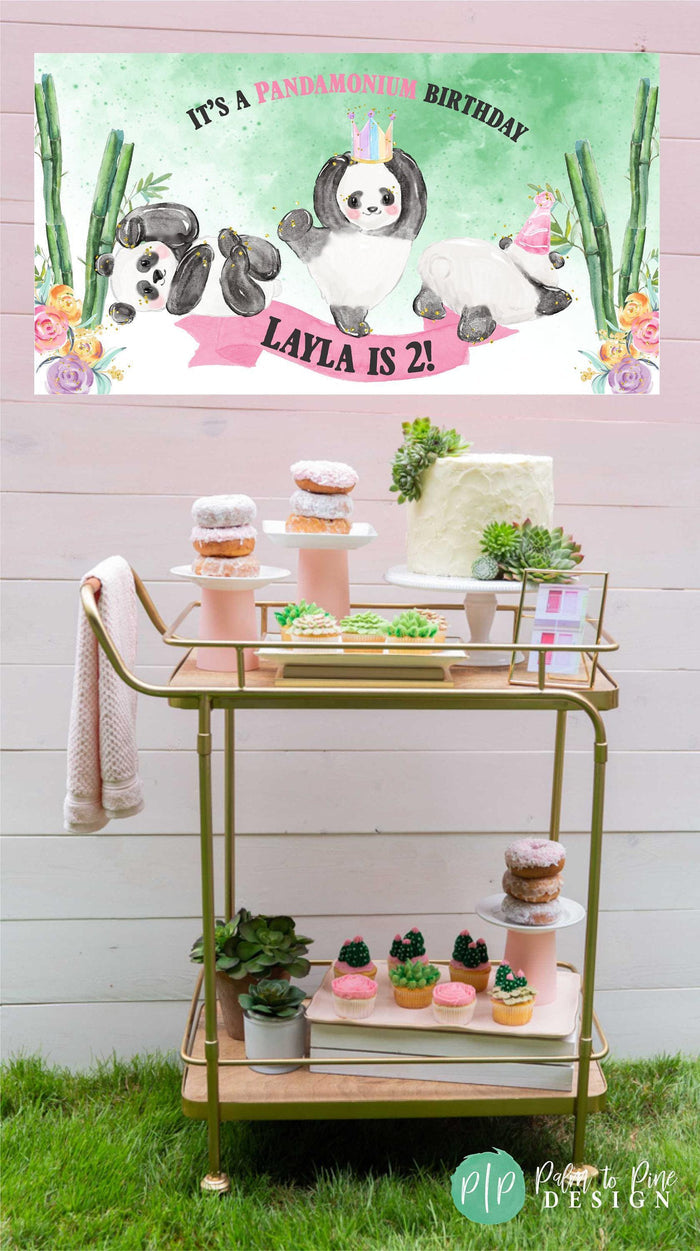 Girls Personalized Panda Birthday Banner