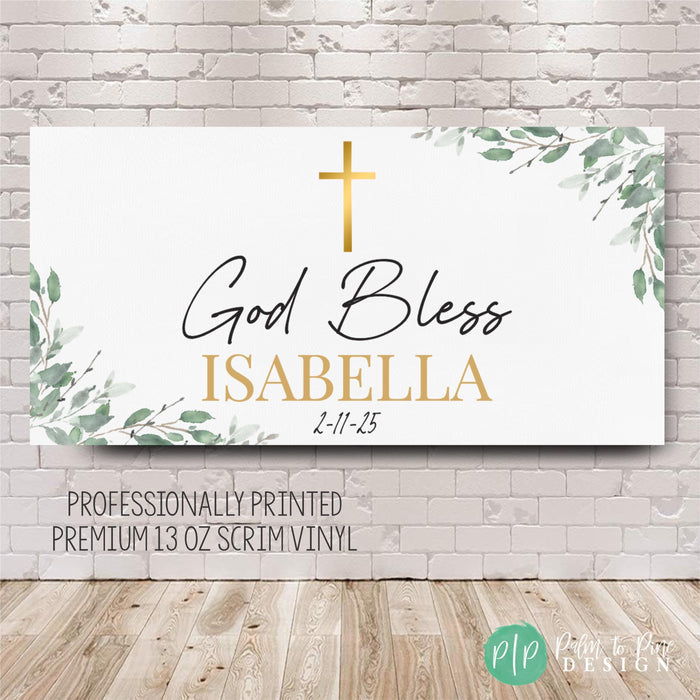 personalized baptismal banner for boy or girl with greenery