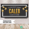 Class of 2026 personalized graduation banner with school colors