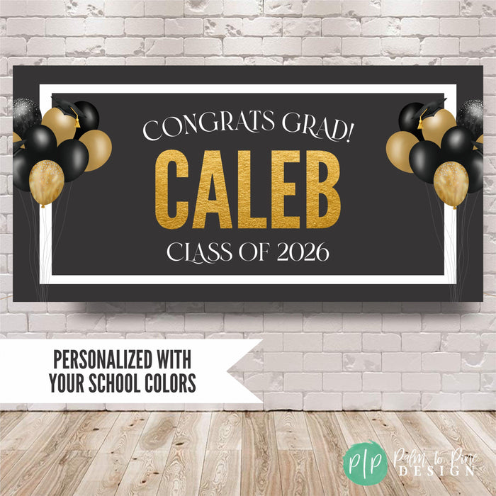 Class of 2026 personalized graduation banner with school colors
