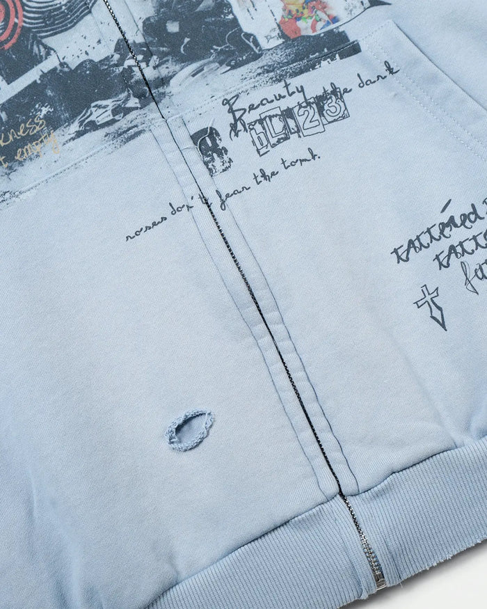 Graffiti Character Distressed Washed Zip Hoodies | Inflation Streetwear