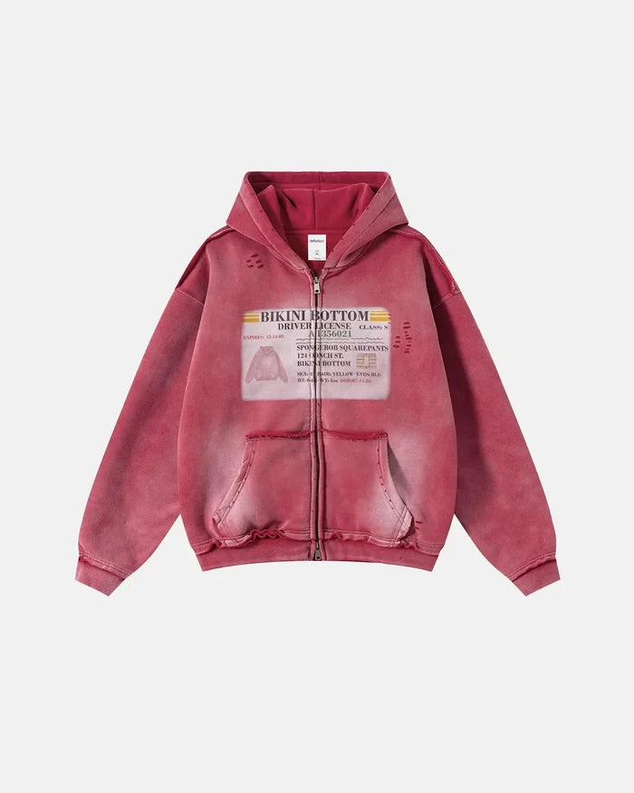 Graphic Ripped Washed Zip Up Hoodies | Inflation Streetwear