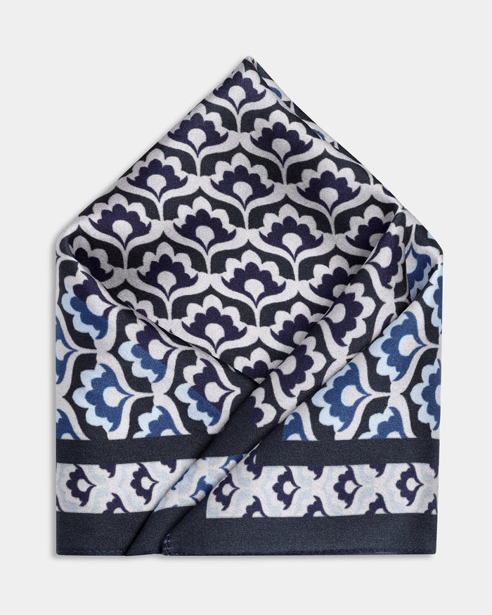 Grey Printed 100% Silk Pocket Square - Abuzz