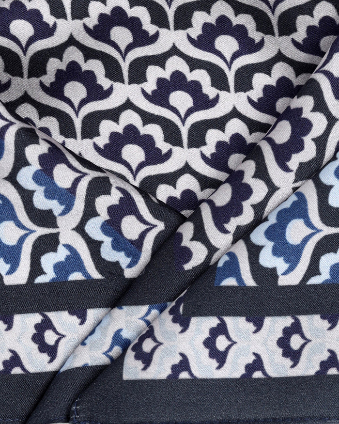 Grey Printed 100% Silk Pocket Square - Abuzz