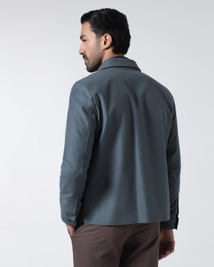 Grey Solid Trucker Jacket - Leaon