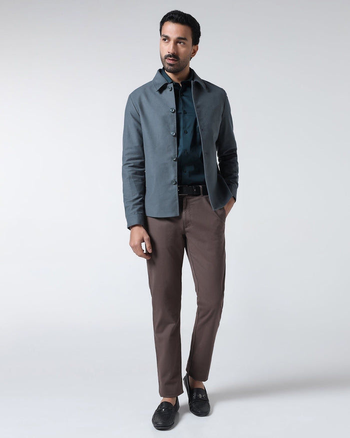 Grey Solid Trucker Jacket - Leaon