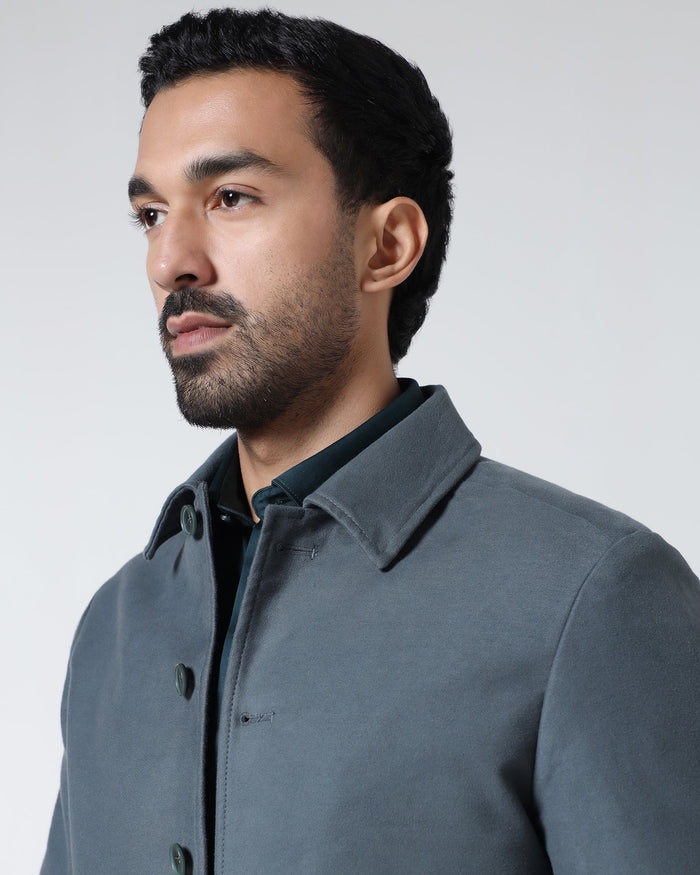 Grey Solid Trucker Jacket - Leaon