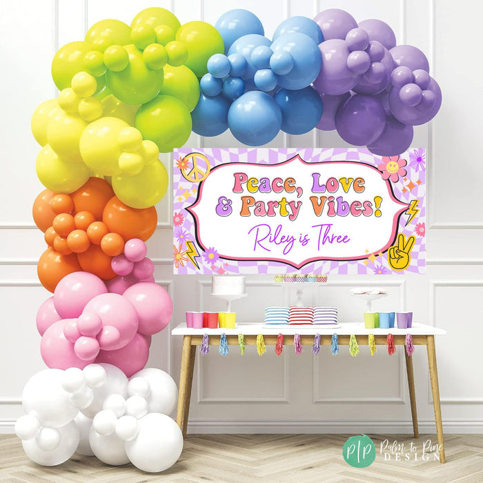 purple and pink retro girls birthday banner