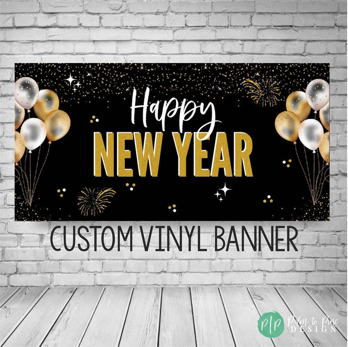 Black and gold personalized Happy New Year banner