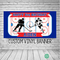 Boys Hockey Banner with ice hockey rink and hockey players including custom birthday message and name