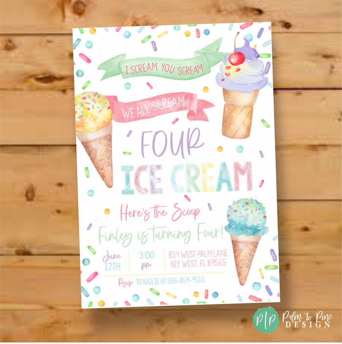 Ice Cream Birthday Invitation with Spinkles