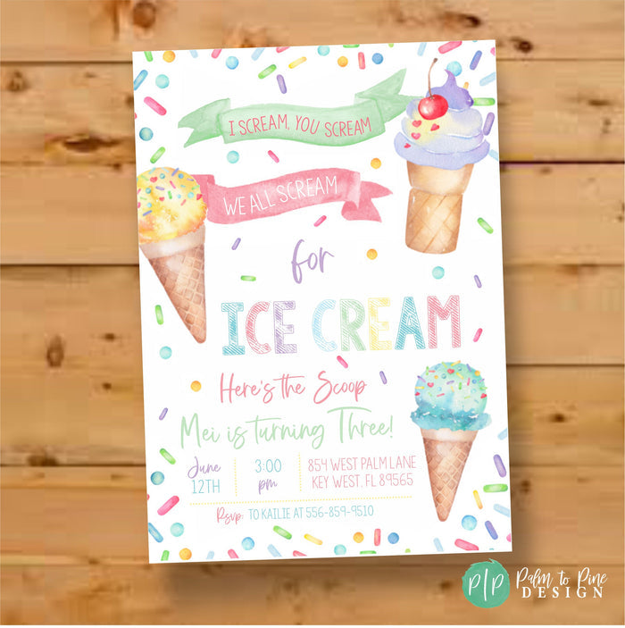 Ice Cream Birthday Invitation with Spinkles