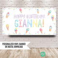 Ice Cream Birthday Banner personalized with name for kids party