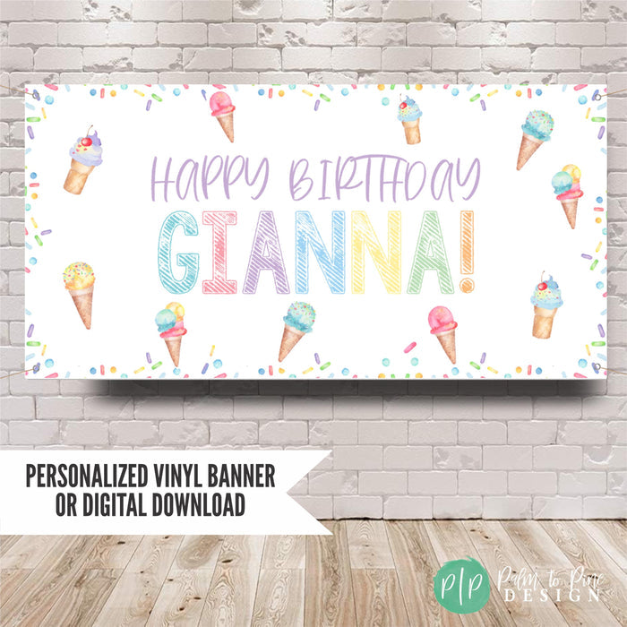 Ice Cream Birthday Banner personalized with name for kids party