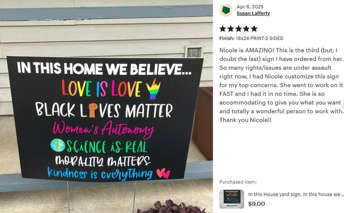 In This House We Believe Yard Sign