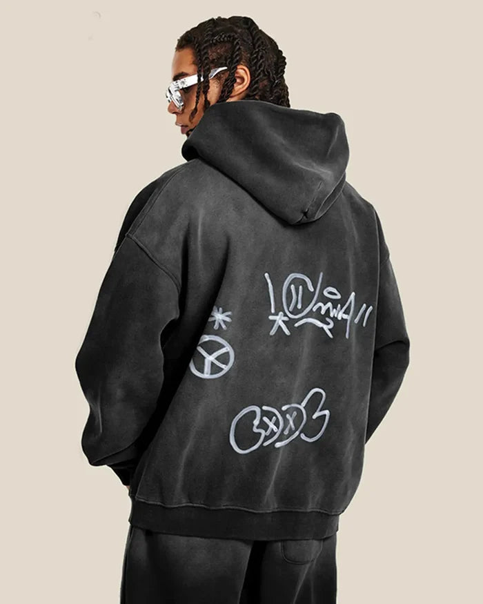 INFLATION Graffiti Washed Zip Up Hoodies