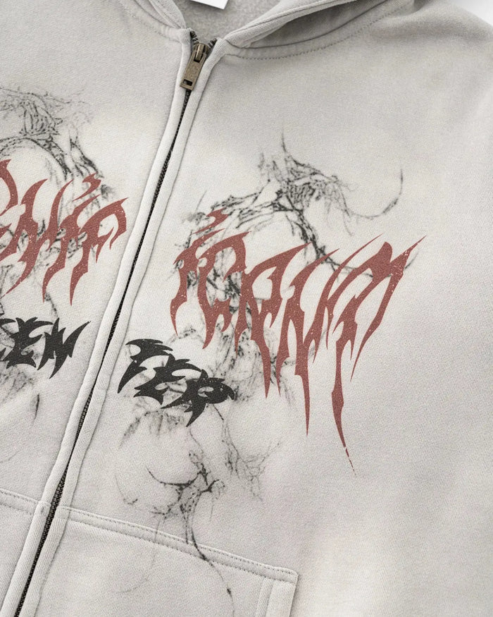 INFLATION Washed Graphic Zip Up Hoodies