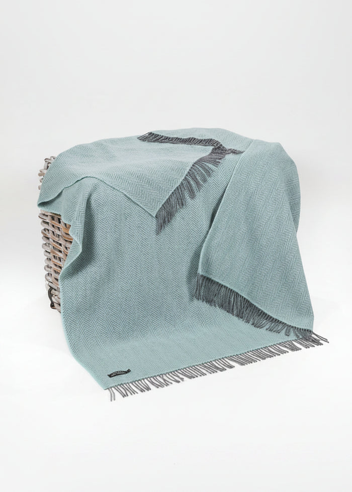 John Hanly Cashmere Duck Egg Herringbone Throw