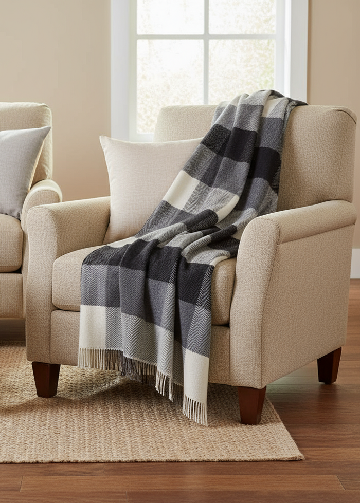 John Hanly Cashmere Merino Throw | Black Grey