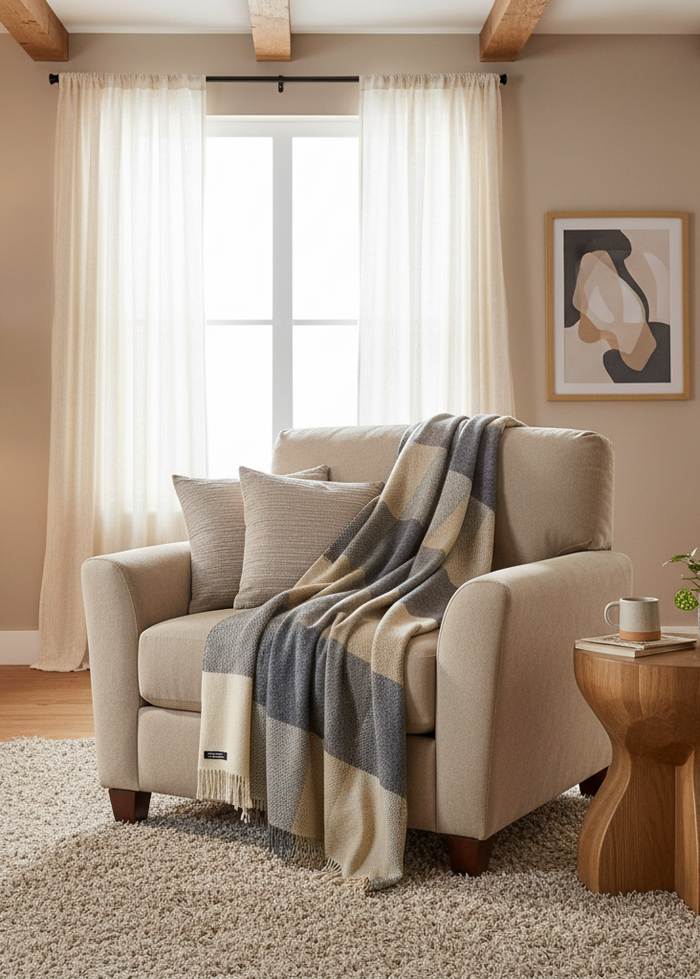 John Hanly Cashmere Merino Throw | Gray Cream