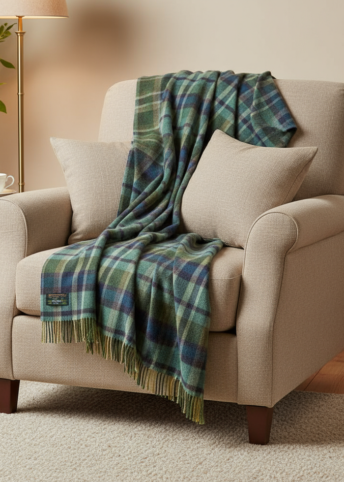 John Hanly Green Lambswool Blanket