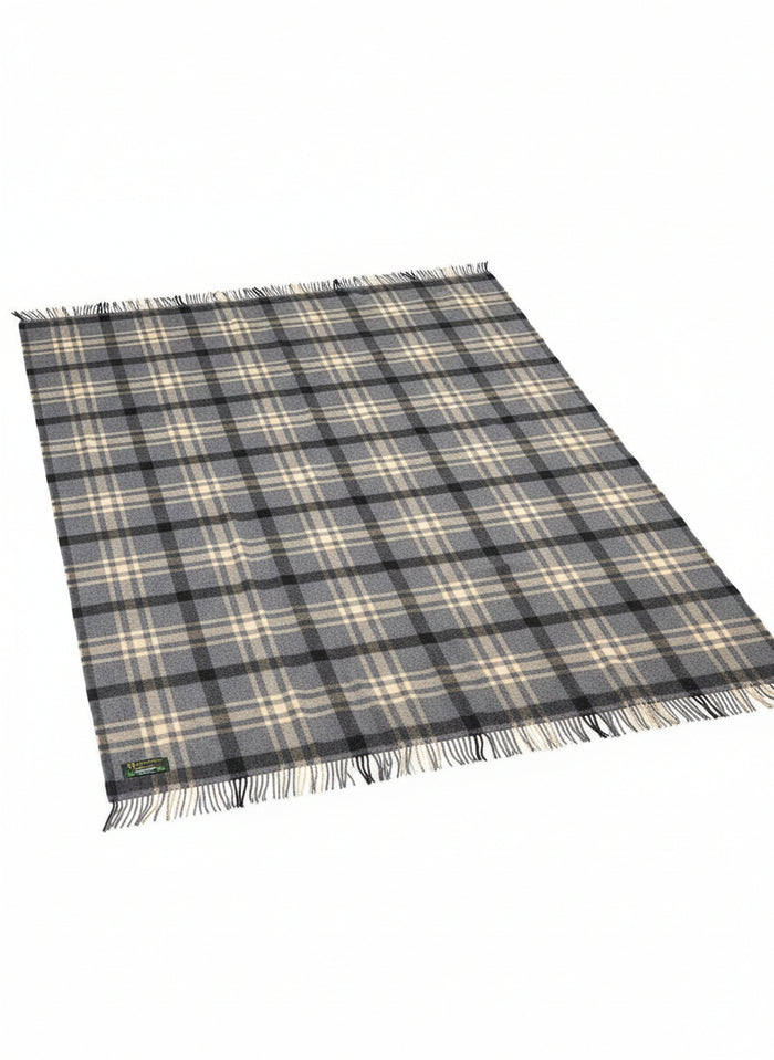 John Hanly Lambswool Throw Grey Beige Check