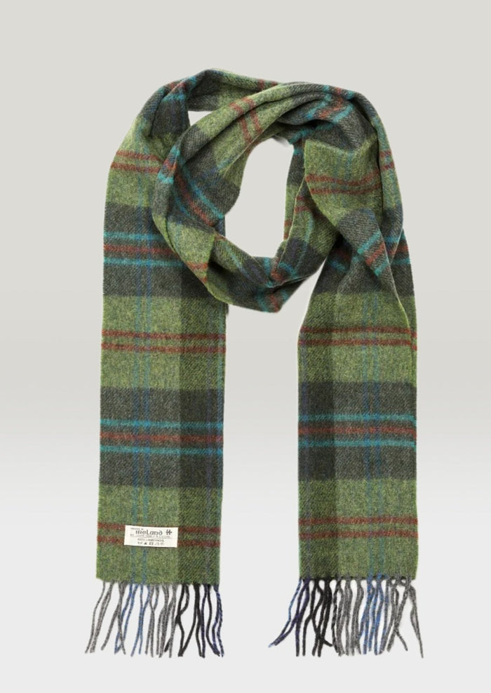 John Hanly Lambswool Scarf Green Check