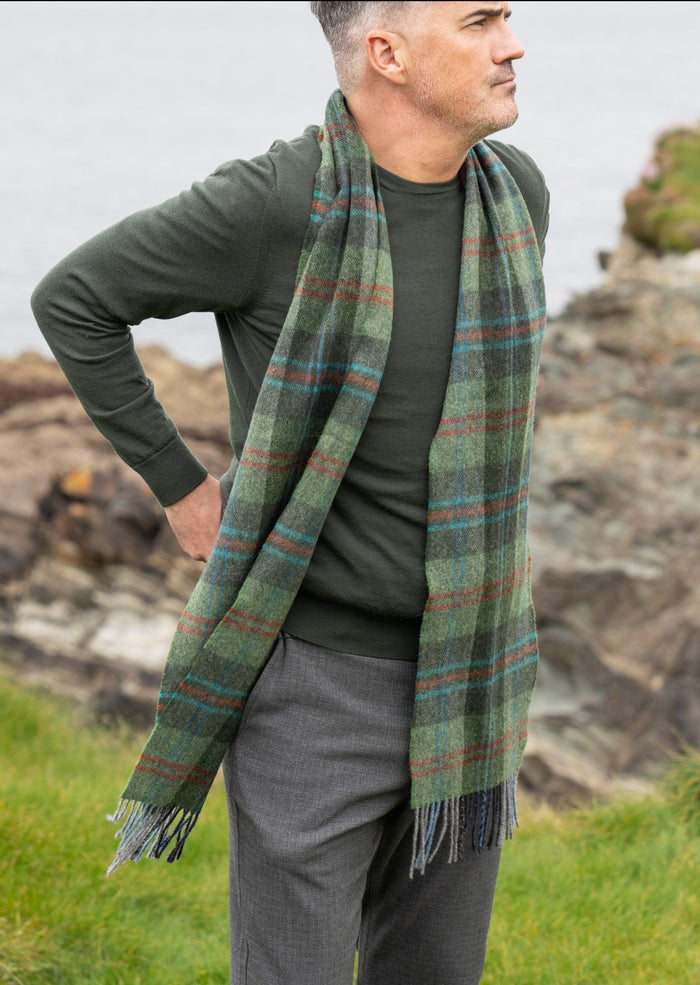 John Hanly Lambswool Scarf | Green Check
