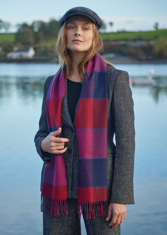 John Hanly Merino Scarf | Red Pink Navy