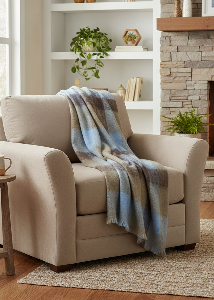 John Hanly Mohair Throw | Blue Brown