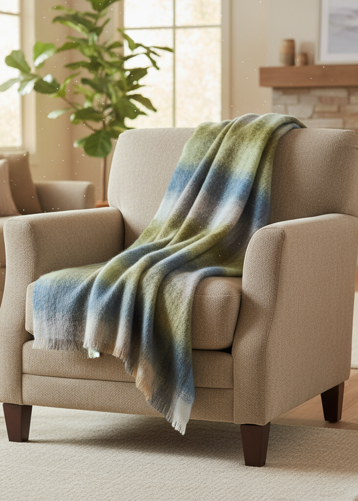 John Hanly Mohair Throw | Grey Green Blue
