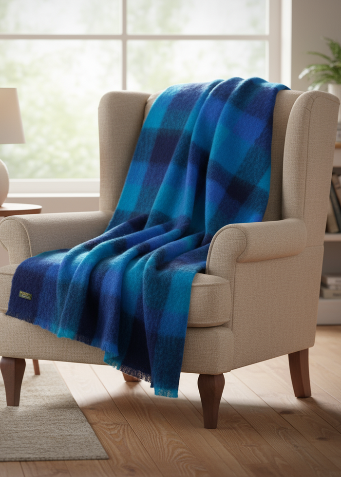John Hanly Mohair Throw | Navy Blue Aqua