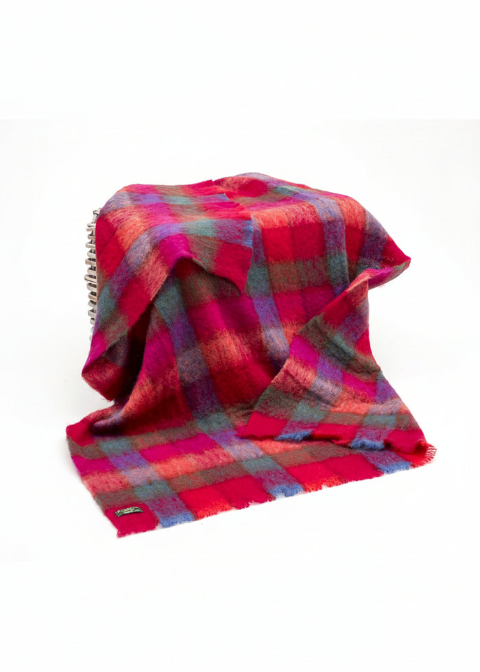 John Hanly Mohair Throw Red Pink Block